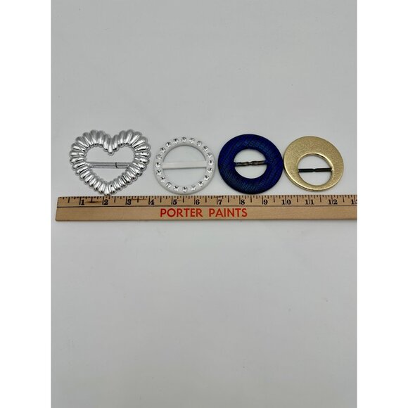 Scarf Clip T-Shirt Tee Ring Buckle Set 4 Vtg 1990s Plastic Heart Rhinestone - Picture 6 of 9